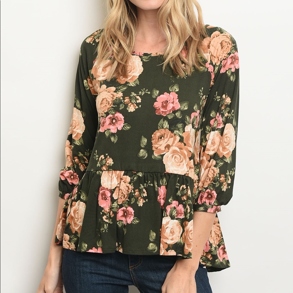 Olive Floral Top